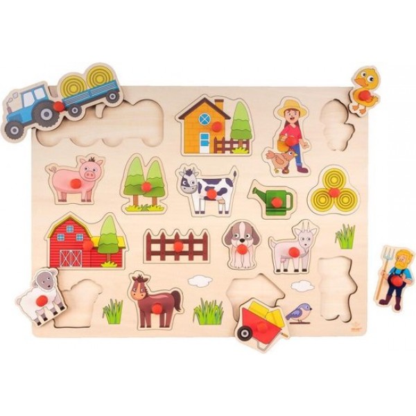 Houten knopjes/noppen speelgoed puzzel boerderij thema 40 x 30 cm - Educatief speelgoed voor kinderen