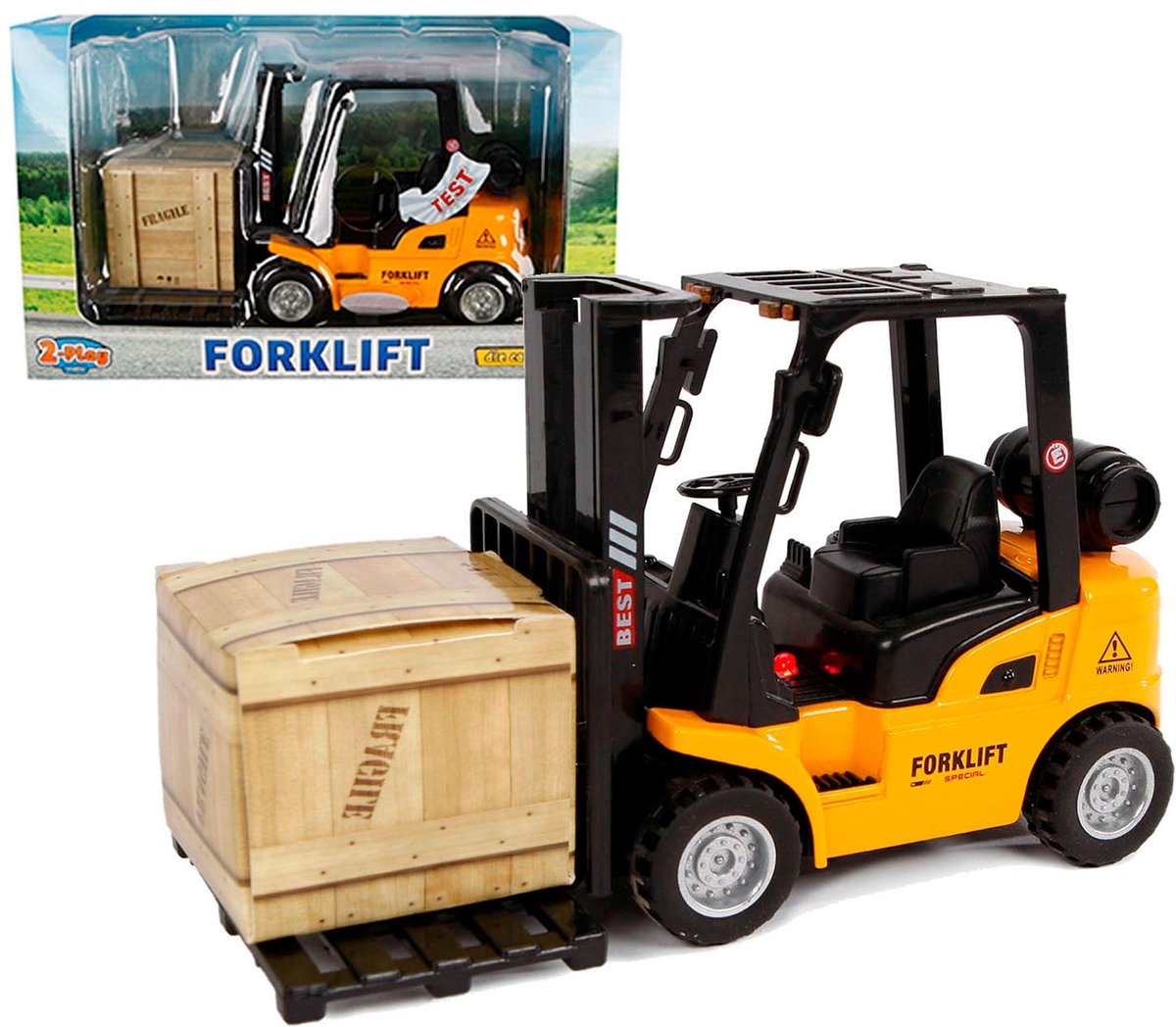 2-play Vorkheftruck Pull-back 14 Cm Geel/zwart