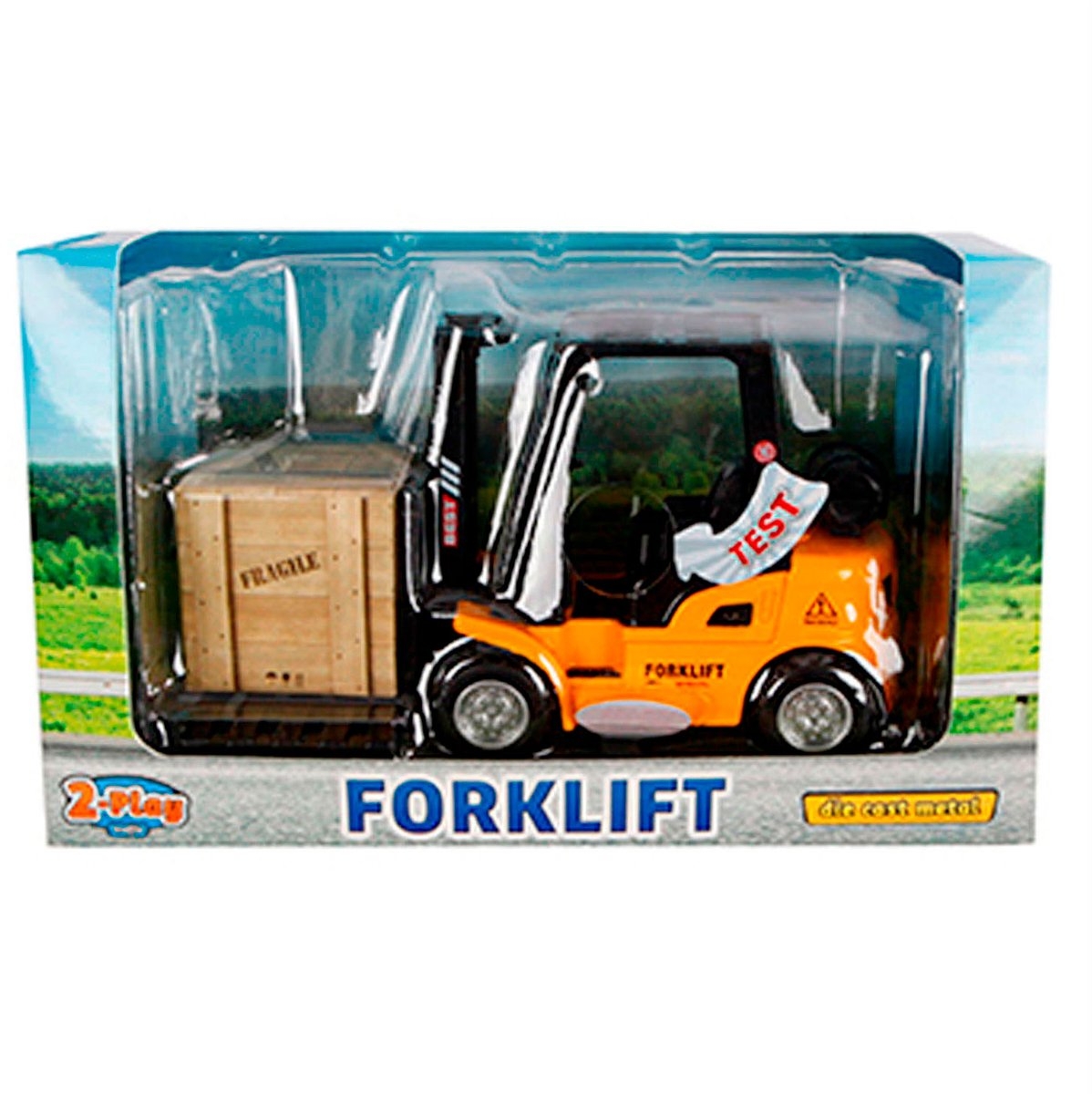 2-play Vorkheftruck Pull-back 14 Cm Geel/zwart
