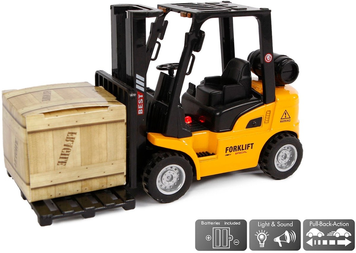 2-play Vorkheftruck Pull-back 14 Cm Geel/zwart