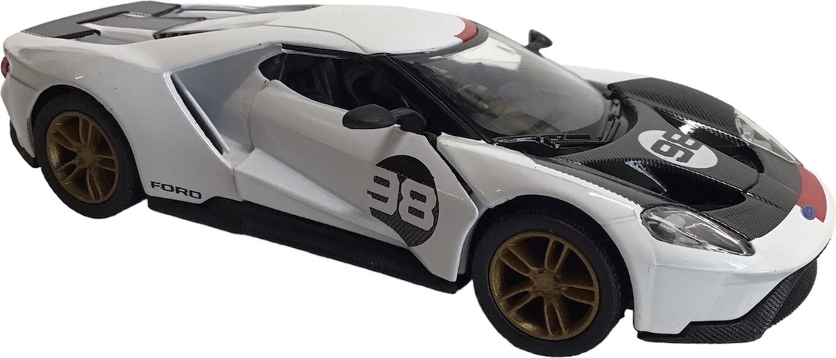 Ford GT Heritage Edition Pull-back motor verkrijgbaar in 3 kleuren verkoop per stuk - Kinsmart - 12,5 cm