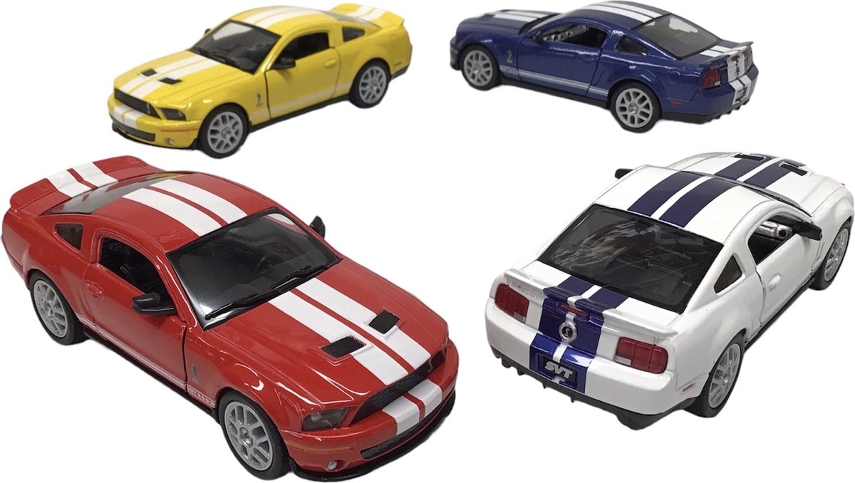 Ford Shelby GT500 5" met strepen Pull-back motor schaal 1:38 verkoop per stuk verkrijgbaar in 4 kleuren