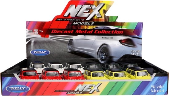 Welly Speelgoed Mini Cooper auto - rood - die-cast metaal - 10 cm - Model 1300
