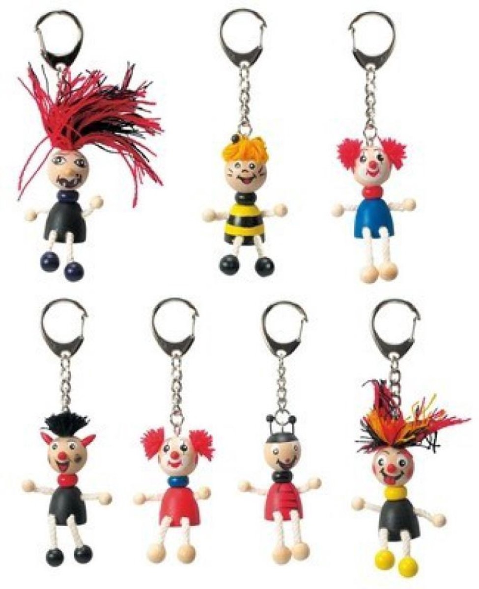 Sleutelhangers set van 7 houten figuren Sleutelhanger sleutel hanger sleutelaanhanger